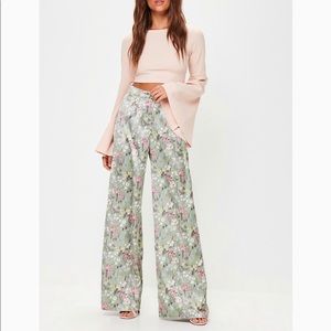 Missguided Green Print Wide Leg Trousers